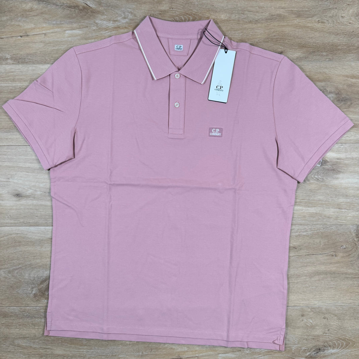 CP Company Stretch Piquet Striped Collar Polo Shirt in Misty Rose - Pink