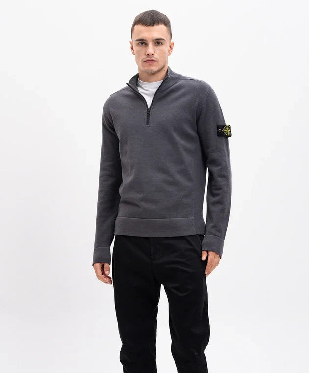 Stone Island Virgin Wool Quarter Zip Sweatshirt Dark Grey