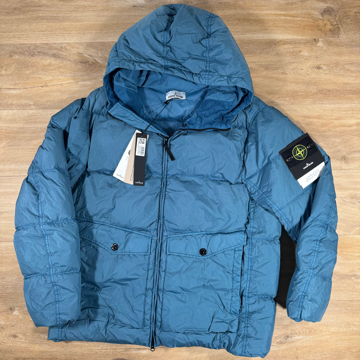 Stone Island Crinkle Reps NY Nylon Down Jacket in Steel Blue