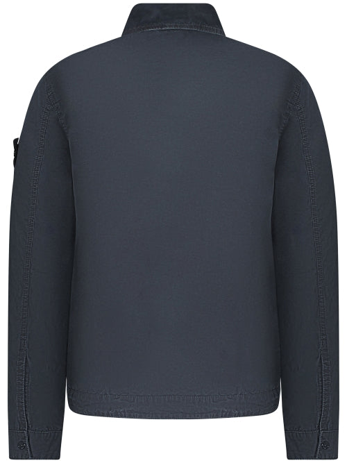 Stone Island Brushed Organic Cotton Canvas Overshirt In Navy
