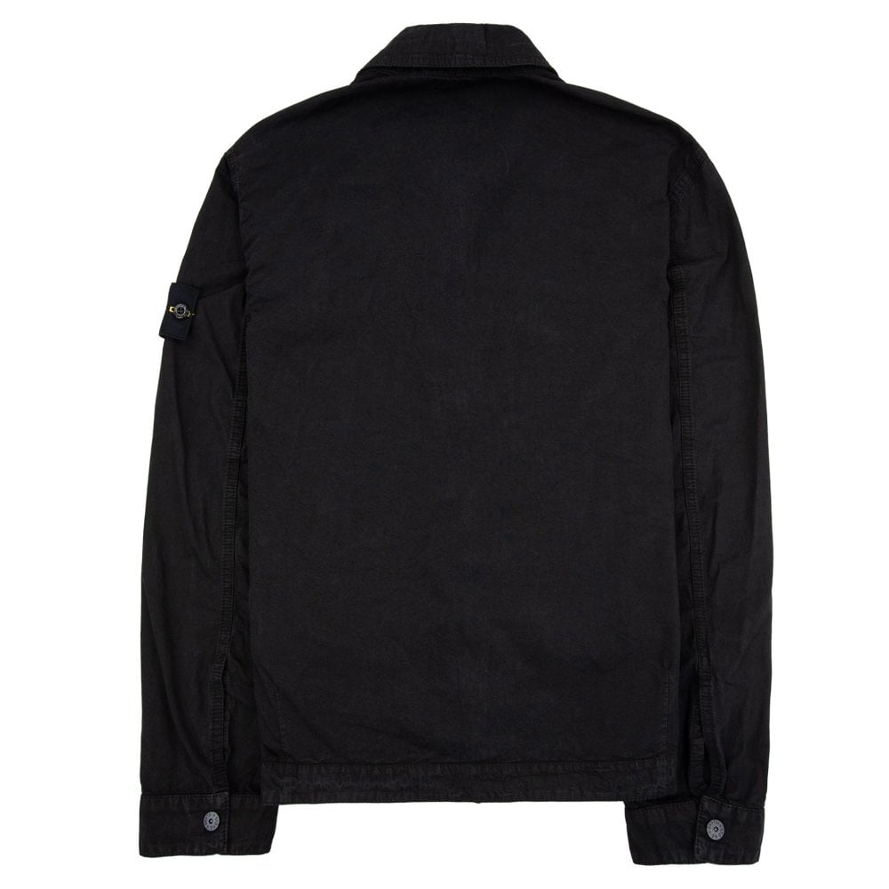 Stone Island Brushed Organic Cotton Canvas Overshirt In Black