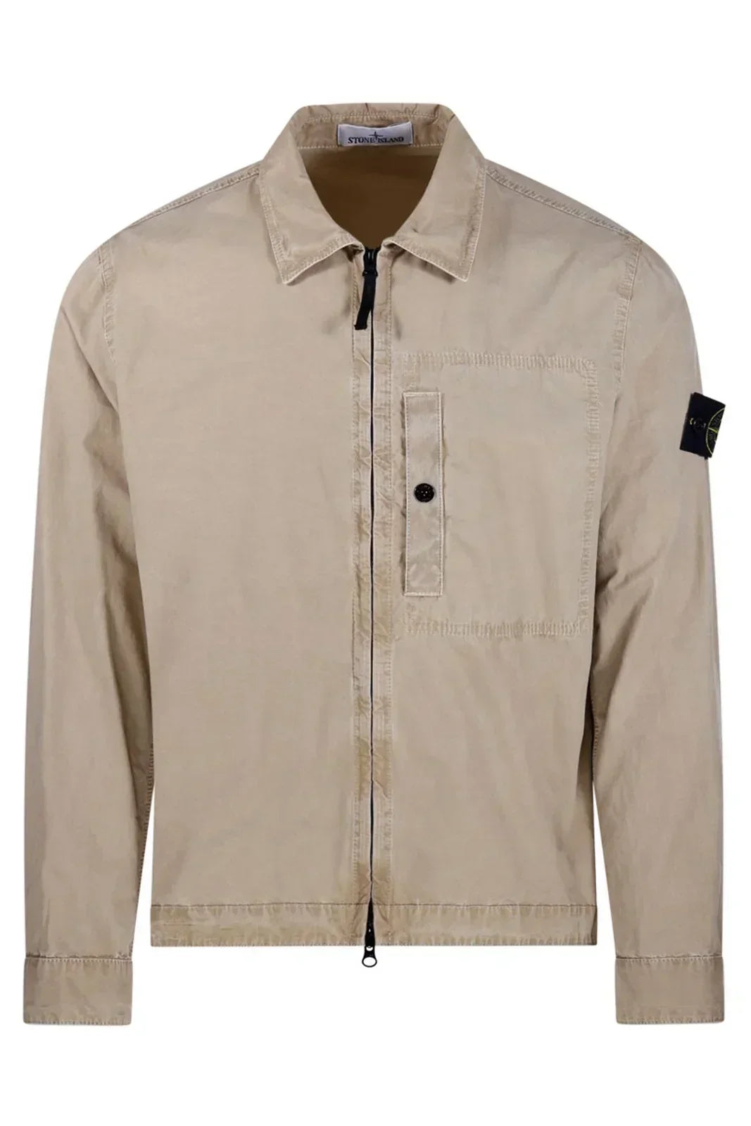Stone Island Brushed Organic Cotton Canvas Overshirt In Sand