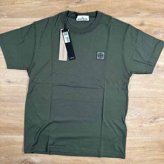 Stone Island Patch Logo Cotton T-Shirt in Musk Green