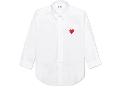 COMME DES GARÇONS PLAY RED EMBLEM BUTTON UP SHIRT WHITE
