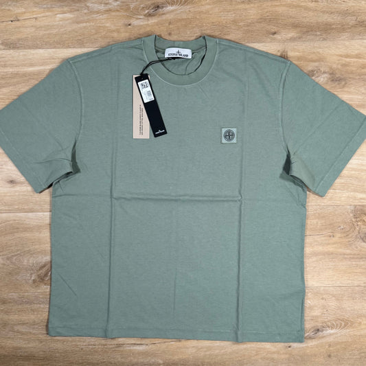 Stone Island Combed Organic Cotton Patch Logo T-Shirt in Sage Green