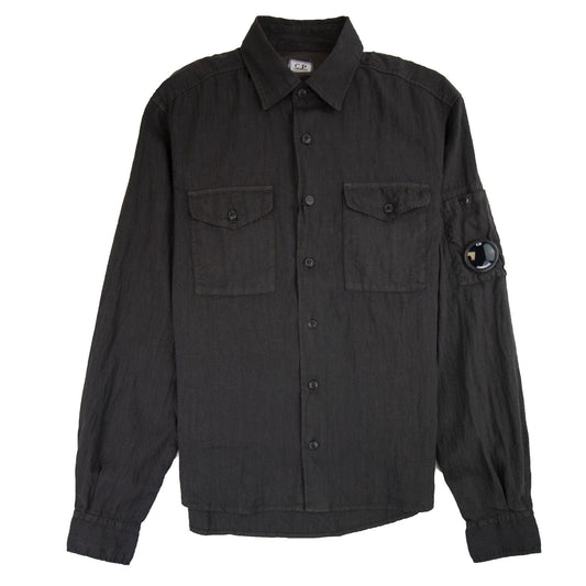 CP Company Watch Viewer Lens Linen Shirt Dark Grey