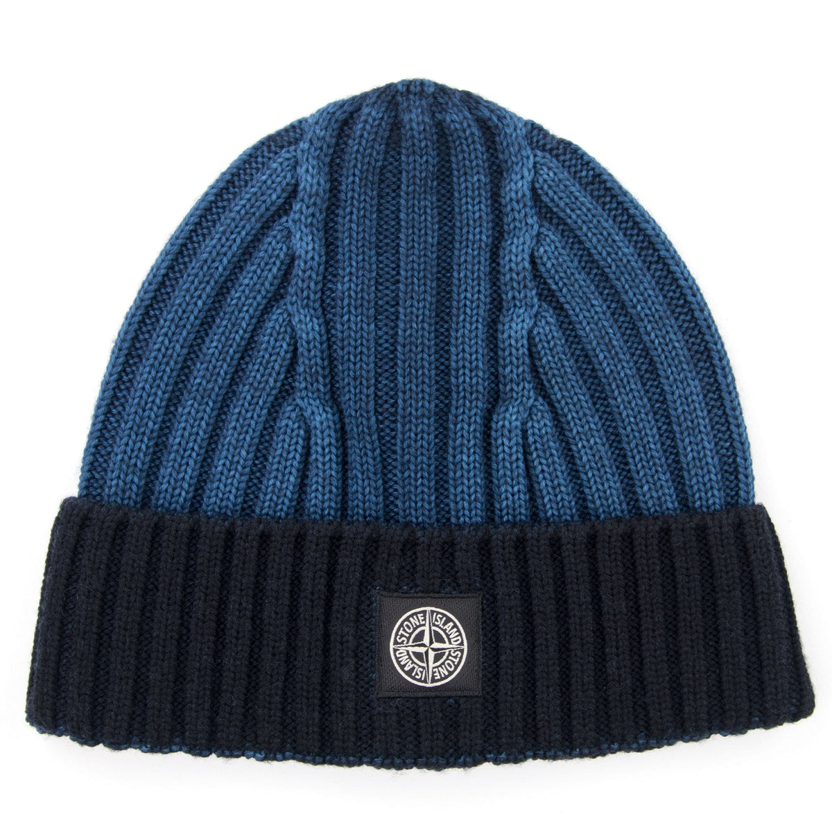 Stone Island Junior Ribbed Knit Beanie Blue V0023