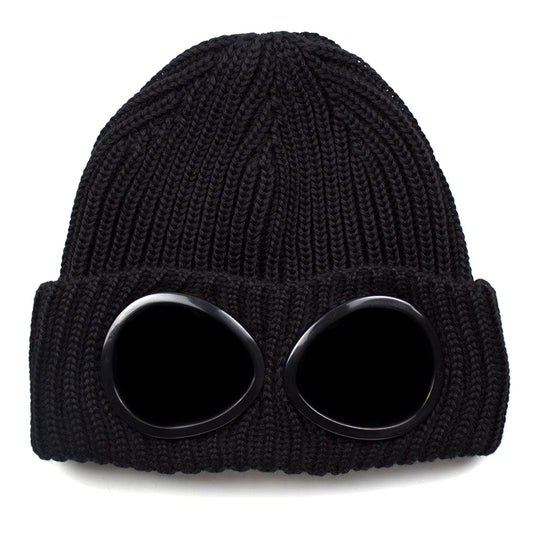 CP Company Extra Fine Merino Wool Goggle Winter Beanie Black 999