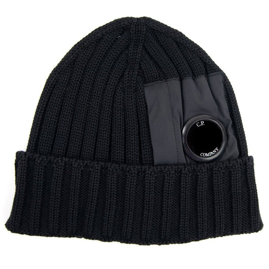 CP Company Extra Fine Merino Wool Nylon Lens Beanie Black 999