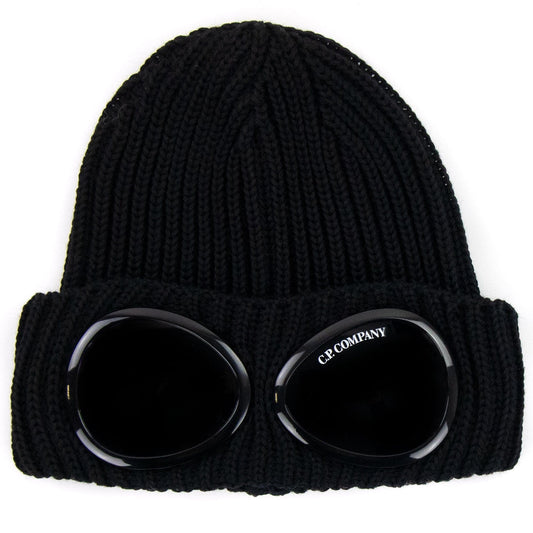 Cp Company Undersixteen Extra Fine Merino Wool Goggle Beanie Black 999