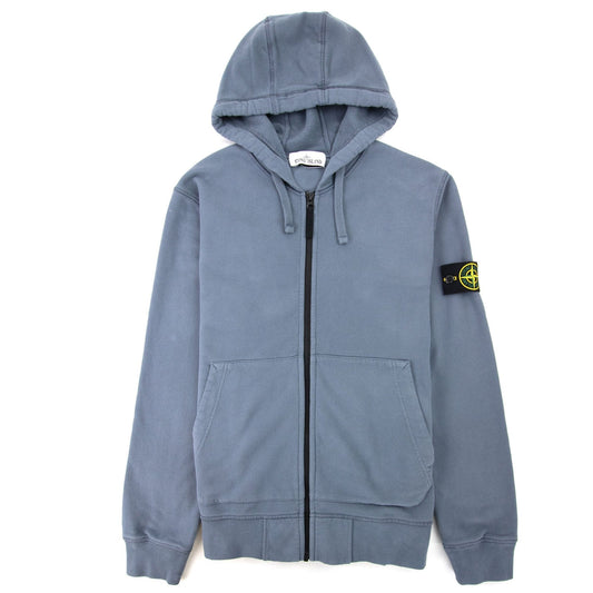 Stone Island Open Zip Up Hooded Sweatshirt Powder Blue V0046
