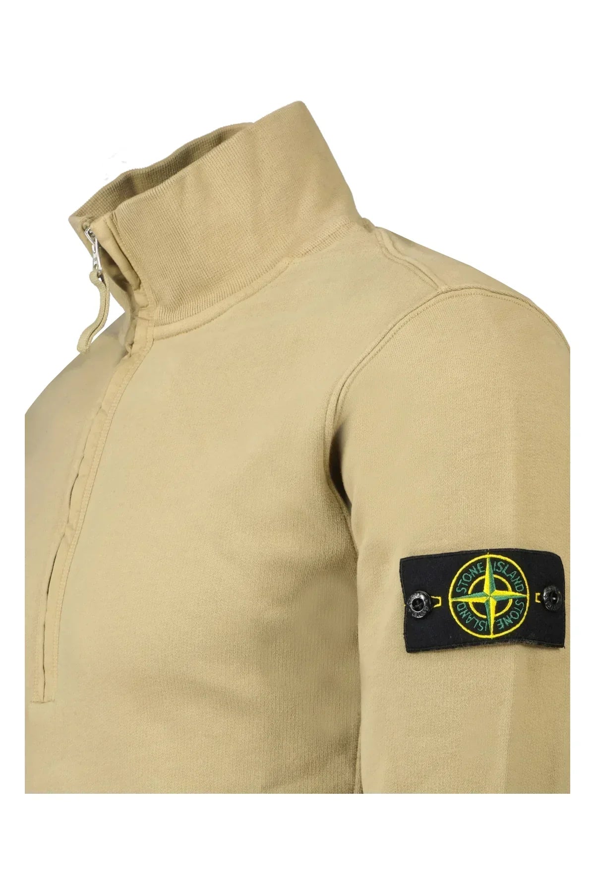 Stone Island Brushed Cotton Quarter Zip In Beige