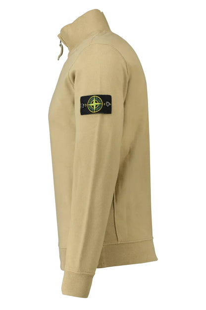 Stone Island Brushed Cotton Quarter Zip In Beige