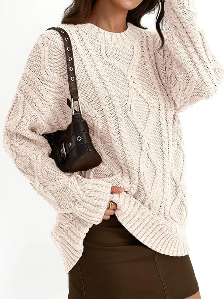Women's Oversized Cable Knit Crewneck Sweaters