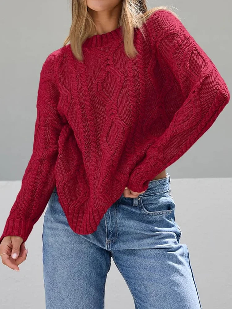 Women's Oversized Cable Knit Crewneck Sweaters