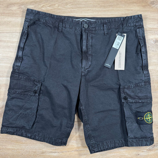 Stone Island Brushed Cotton Cargo Bermuda Shorts in Black