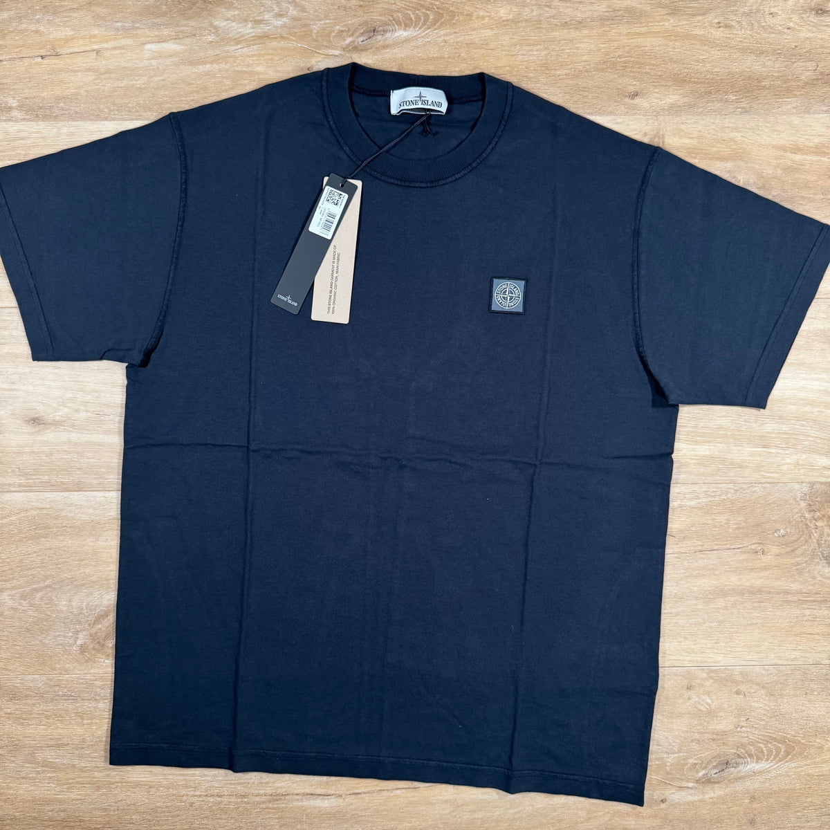Stone Island Fissato Effect Patch Logo T-Shirt in Navy