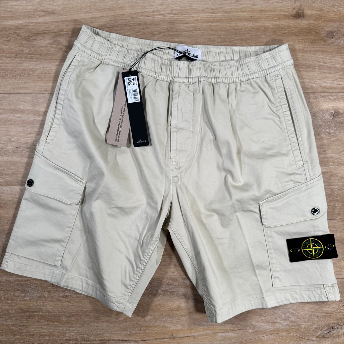 Stone Island Organic Stretch Cotton Cargo Bermuda Shorts in Sand