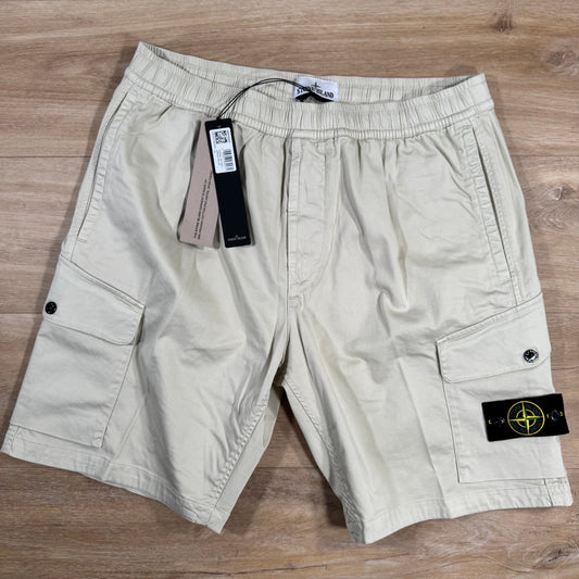 Stone Island Organic Stretch Cotton Cargo Bermuda Shorts in Sand