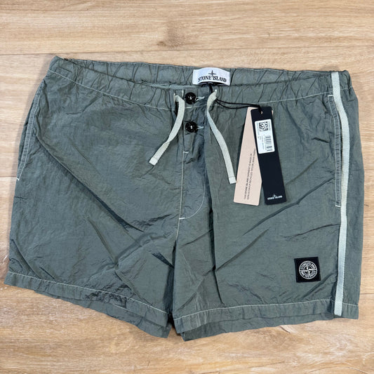 Stone Island Nylon Metal Button Swim Shorts in Sage Green