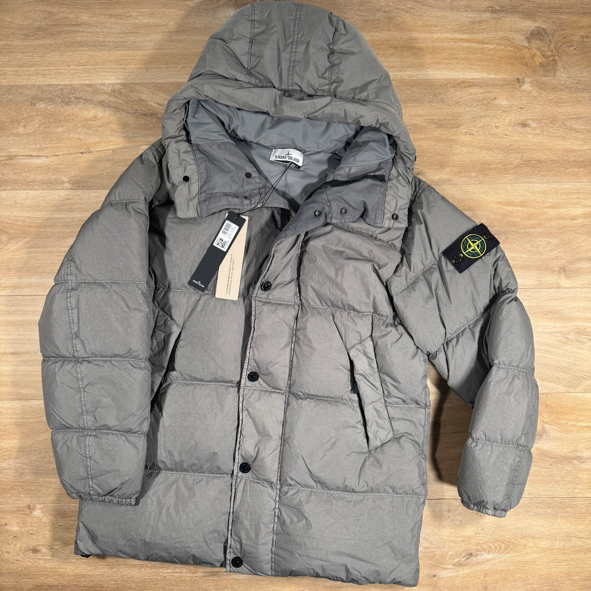 Stone Island Crinkle Reps NY Nylon Down Parka in Cement