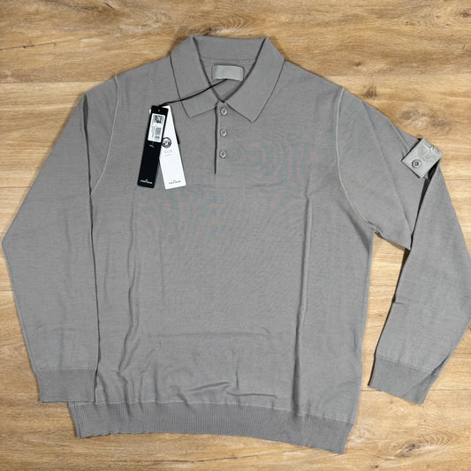 Stone Island Light Pure Wool Long-Sleeved Ghost Polo Shirt in Dust Grey
