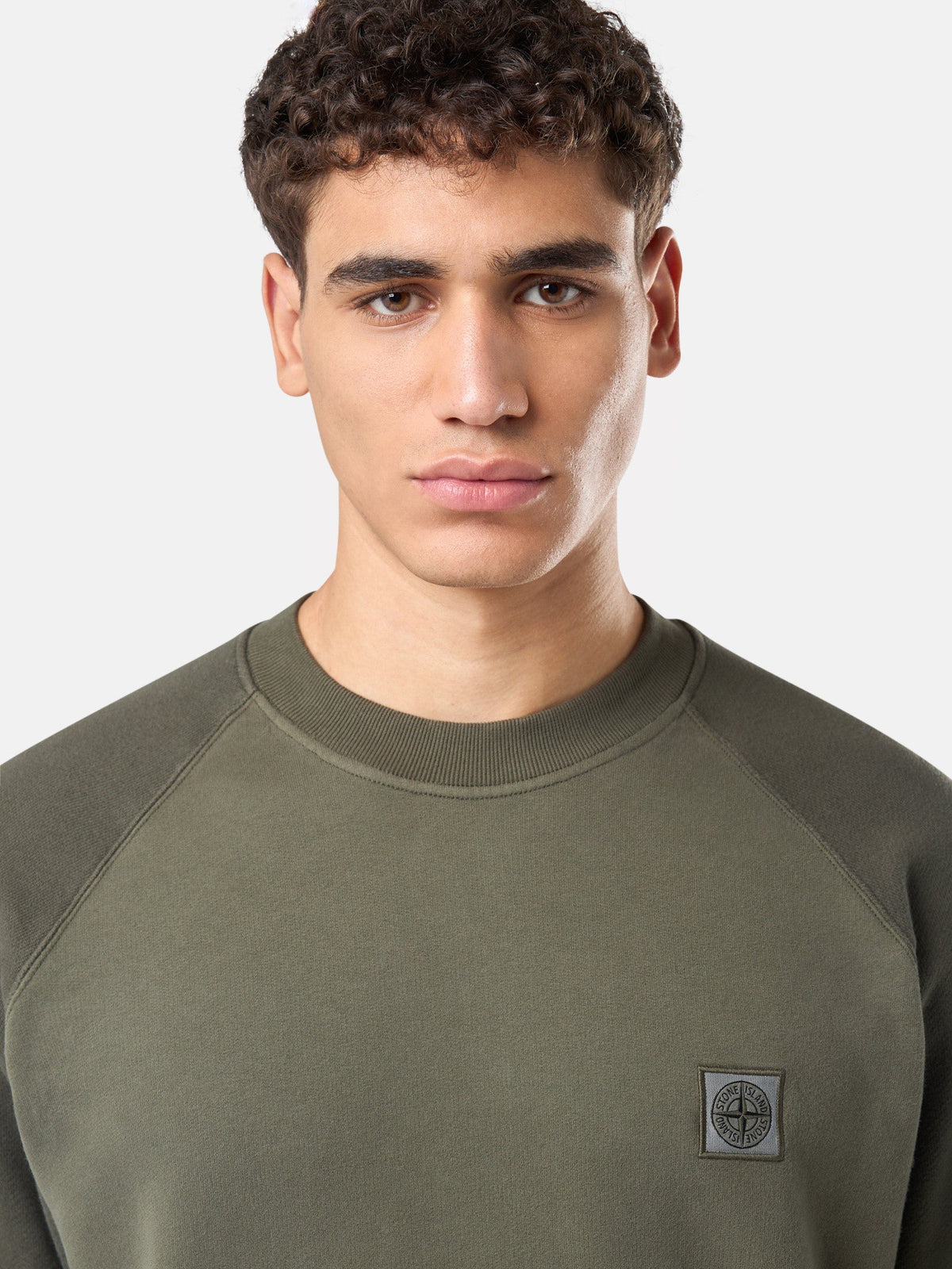 Stone Island Patch Logo Paneled Sweatshirt In Khaki