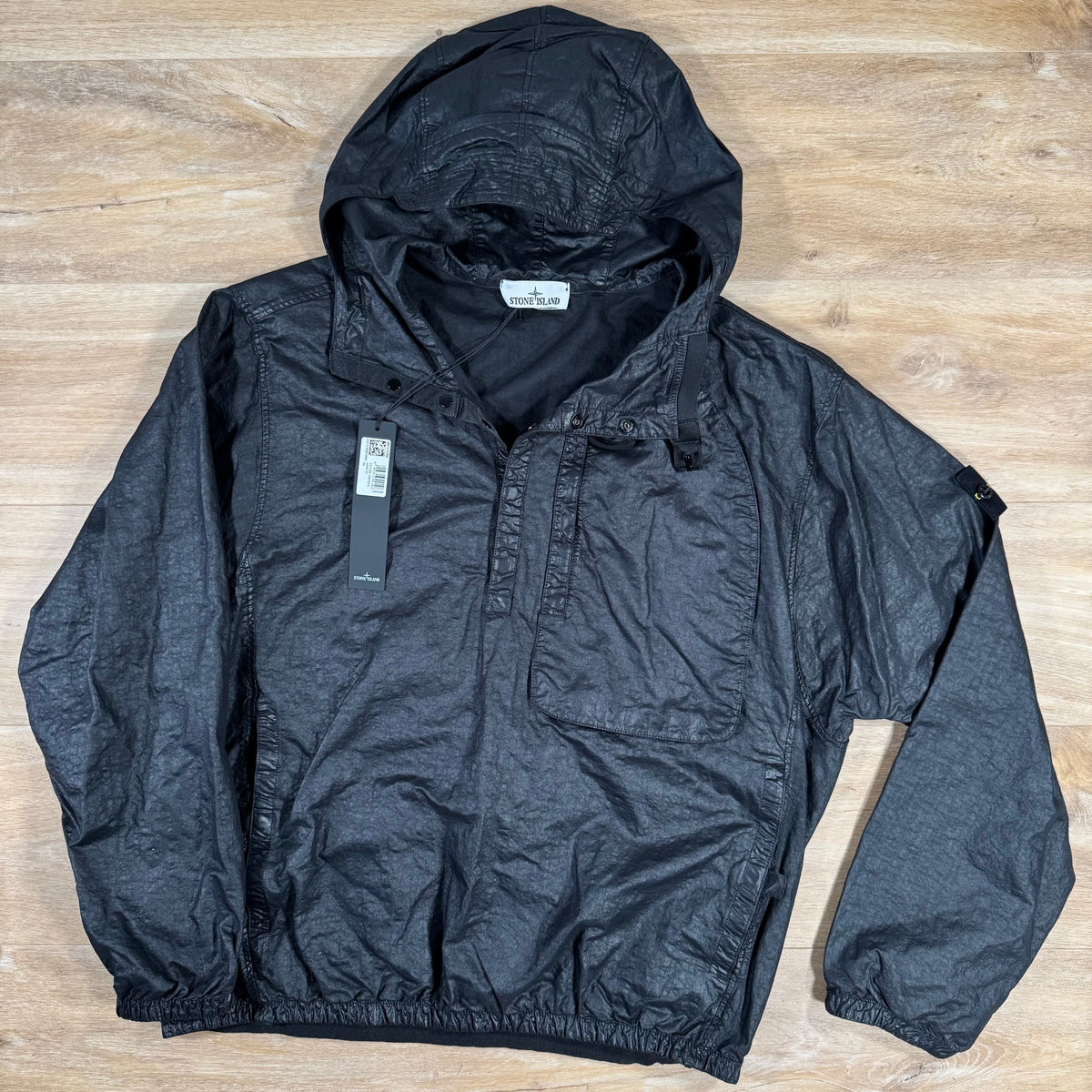 Stone Island Organic Look Nylon Panama-TC Anorak Jacket in Black