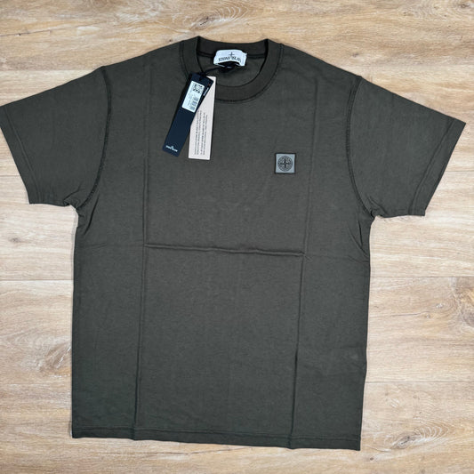 Stone Island Organic Cotton Patch Logo T-Shirt in Military Green