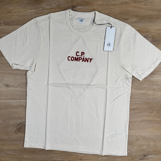 CP Company Natural Jersey Logo T-Shirt in Pistachio Shell - Beige