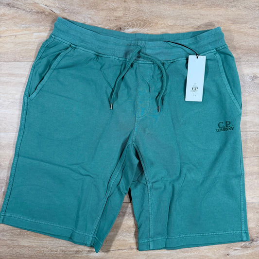 C.P. Company Cotton Fleece Logo Shorts in Frosty Spruce