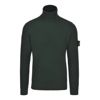 Stone Island Turtle Neck Ribbed Wool Sweatshirt Khaki