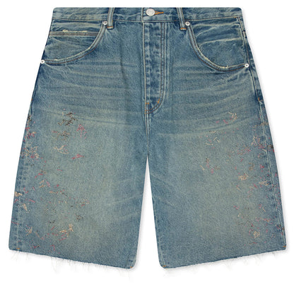 Beaded Splatter Denim Shorts  - Mid Indigo