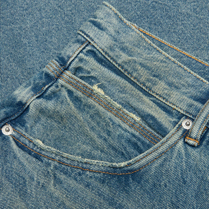 Beaded Splatter Denim Shorts  - Mid Indigo