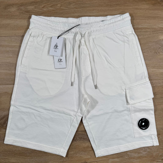 C.P. Company Light Fleece Cargo Lens Shorts in Gauze White