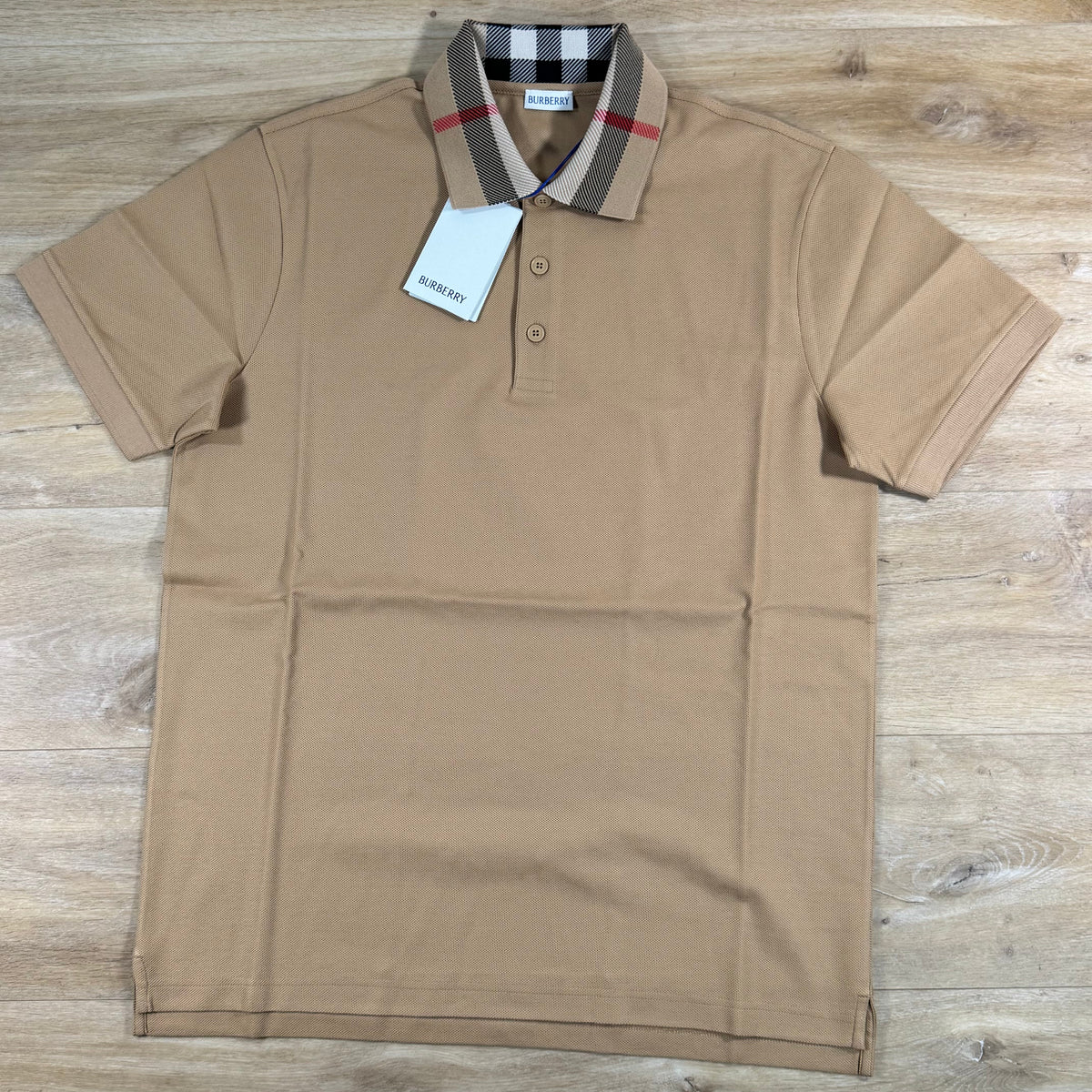 Burberry Cody Check Collar Polo Shirt in Beige