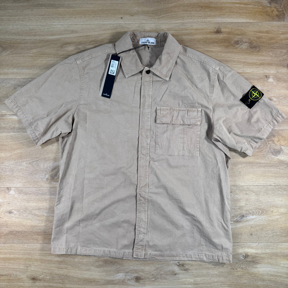 Stone Island Brushed Cotton Old Effect Short-Sleeve Shirt in Desert