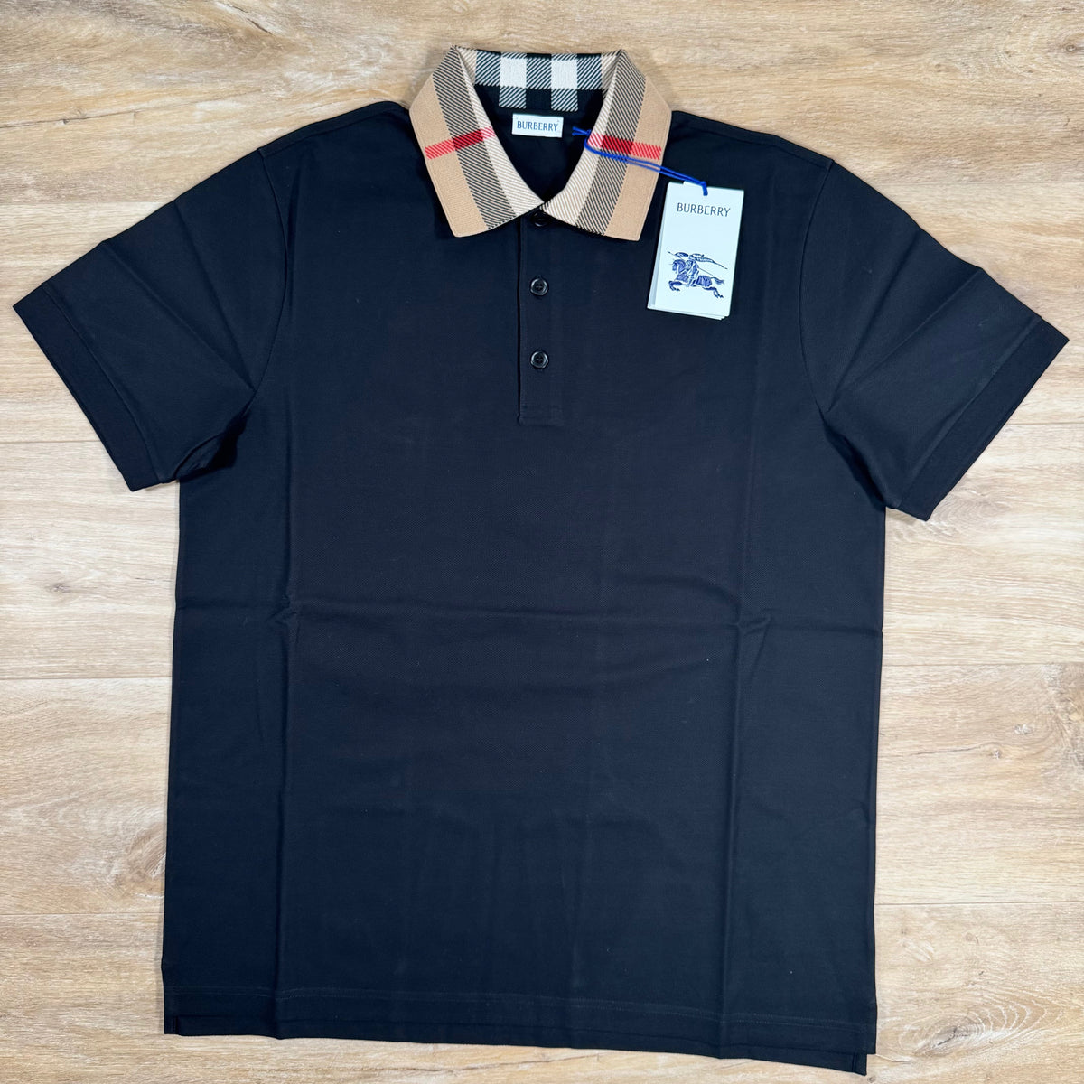 Burberry Cody Check Collar Polo Shirt in Black