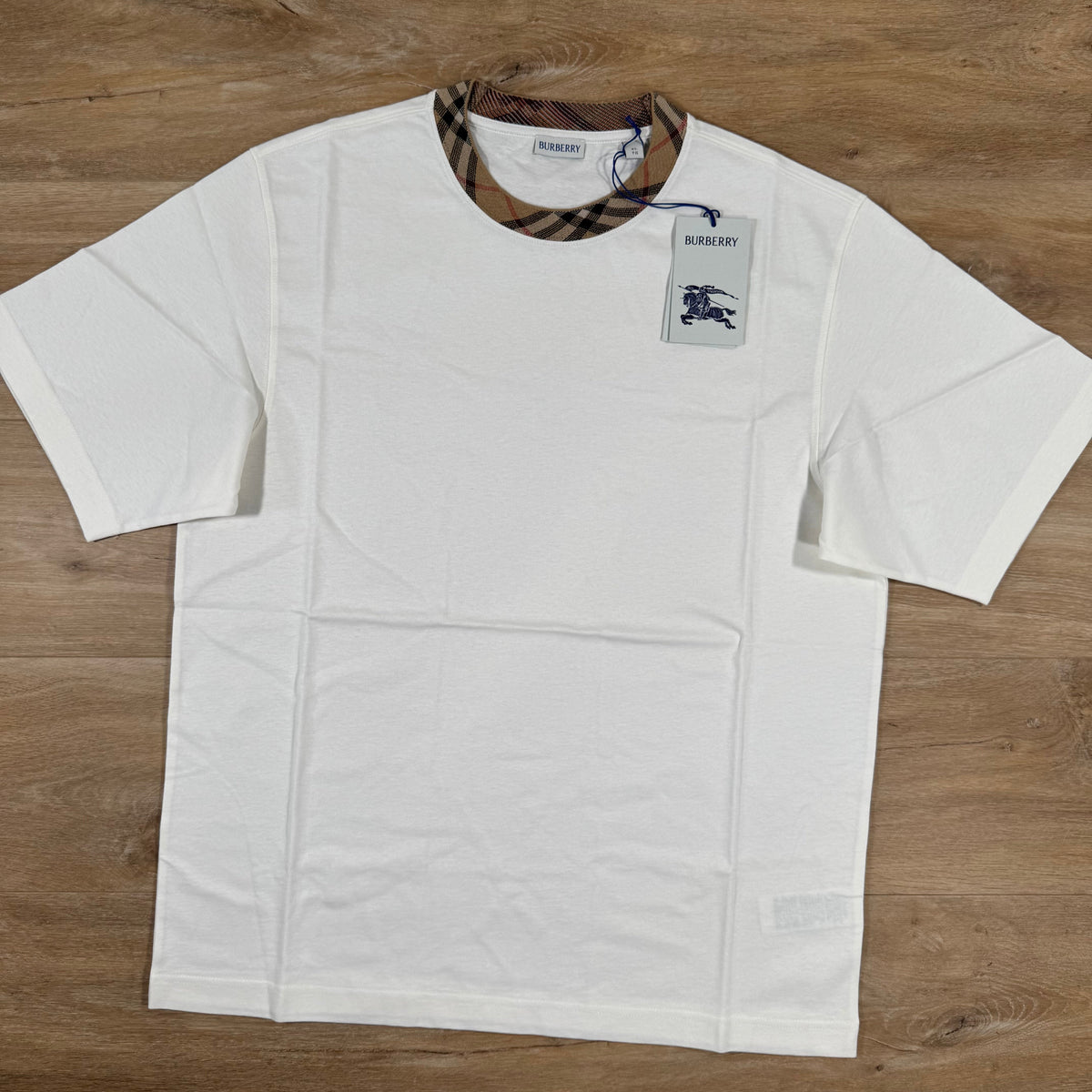 Burberry Check Trim T-Shirt in Chalk
