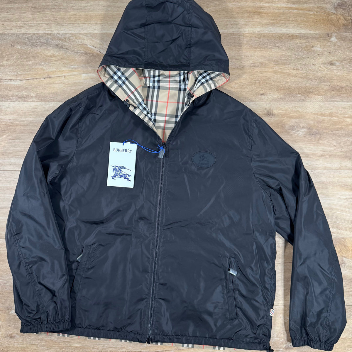 Burberry Reversible Check Hooded Jacket in Sand
