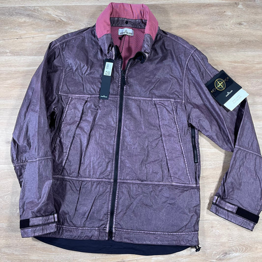 Stone Island Raw Linen Plated-OVD Jacket in Burgundy
