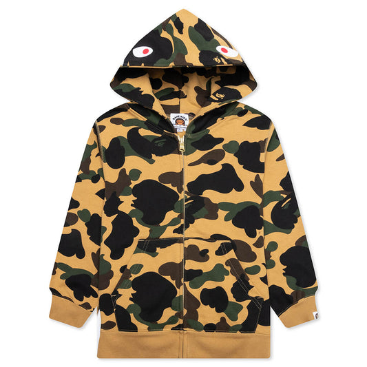 Kid's 1ST Camo Patch Print Shark Zip Hoodie - Yellow