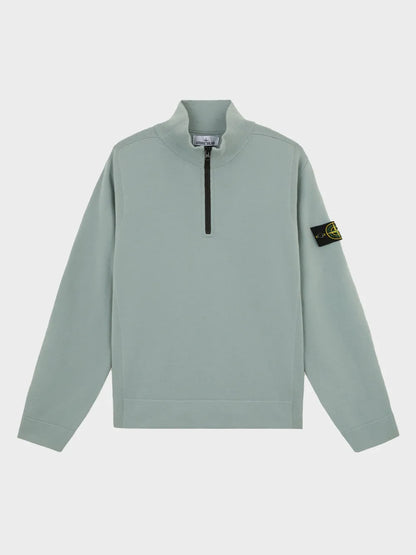Stone Island Virgin Wool Quarter Zip Sweatshirt Grig Verd
