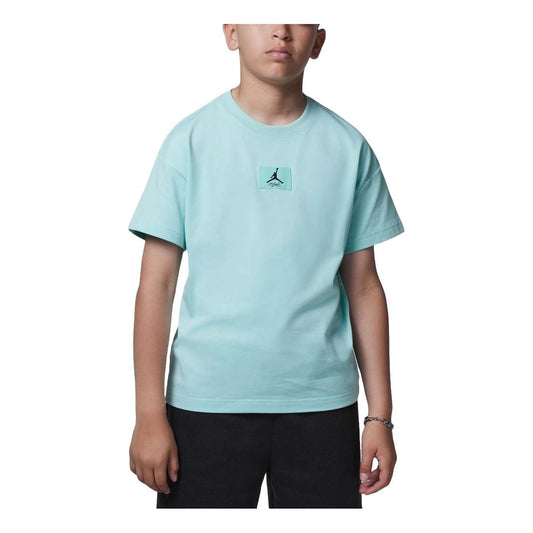 (GS) Air Jordan Ripped Flight T-shirt 'Mint Blue' HQ7147-382