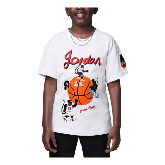 (GS) Air Jordan Game Time Graphic T-shirt 'White' HQ7122-100