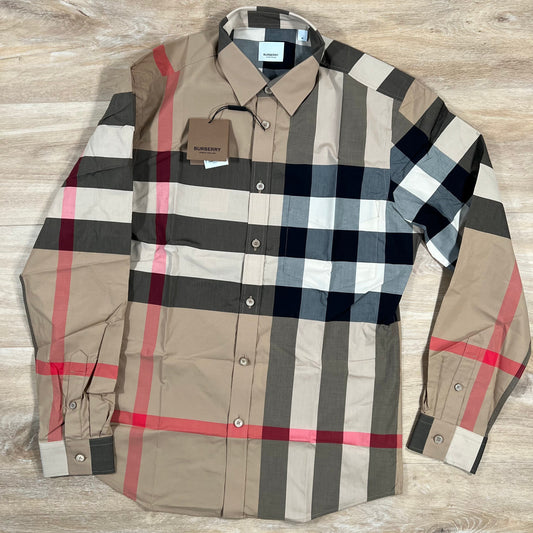 Burberry Slim Fit Check Cotton Shirt in Archive Beige