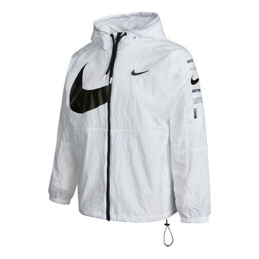 Nike Men's Swoosh Logo Printed Wind Proof Jacket White DJ8038-100