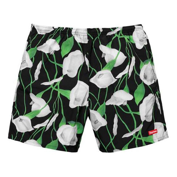 Supreme SS18 Nylon Water Short Flowers Casual Shorts Unisex Black SUP-SS18-10432