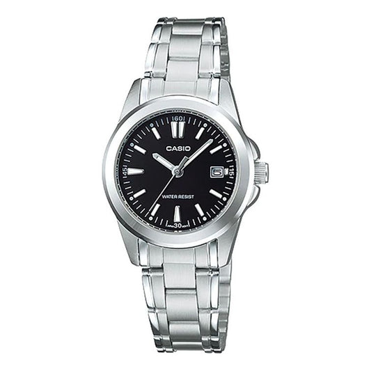 CASIO Minimalistic Fashion Steel Strip Waterproof Quartz Watch Black Stainless Steel Strap LTP-1215A-1A2