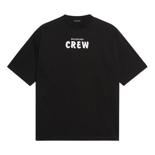 Men's Balenciaga Crew Alphabet Printing Short Sleeve Black 620969TIV741070